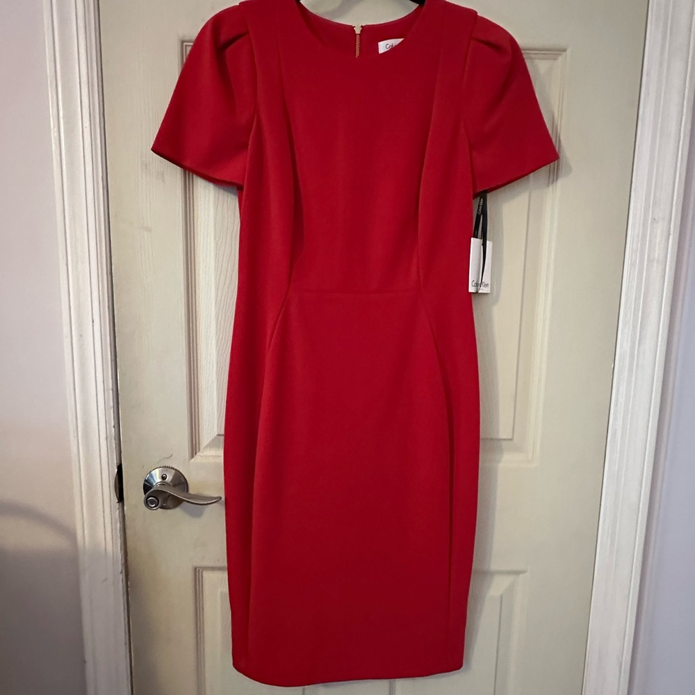 Calvin Klein Short Sleeves Red Pencil Dress